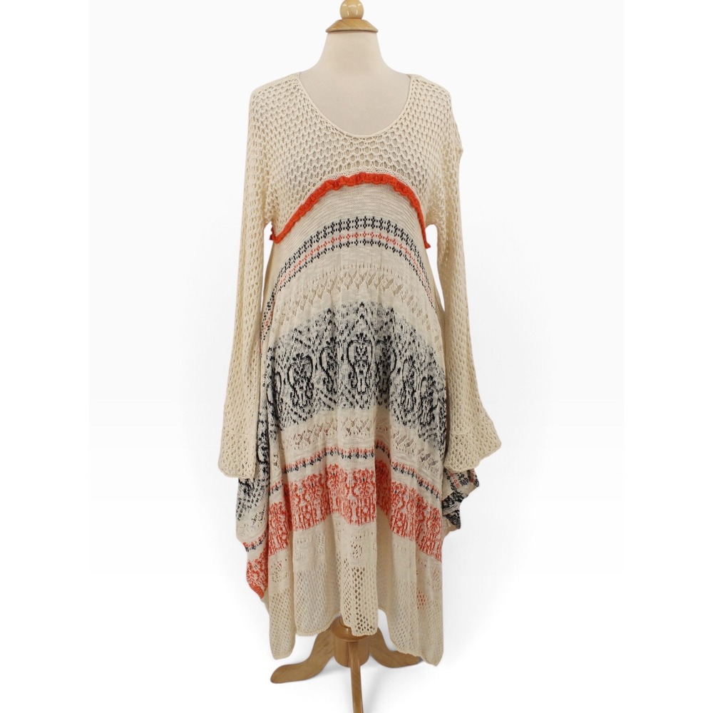 Anthropologie Sleeping On Snow Risen Sun Sweater Dress Size Large Cream Orange